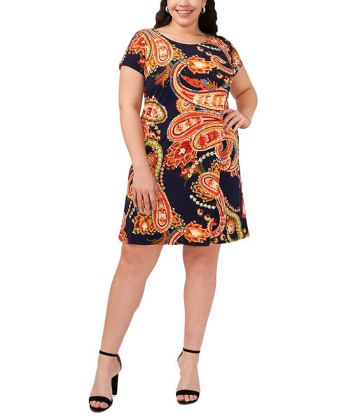 Plus Size Printed Short-Sleeve Swing Dress