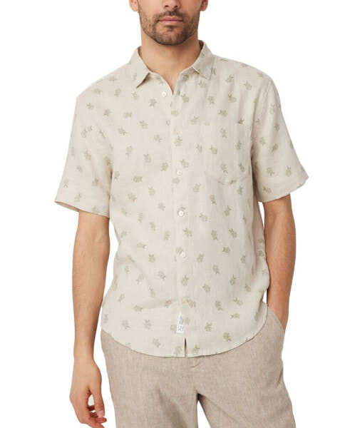 Рубашка FRANK AND OAK Мужская рубашка из льна с короткими рукавами и цветочным принтом