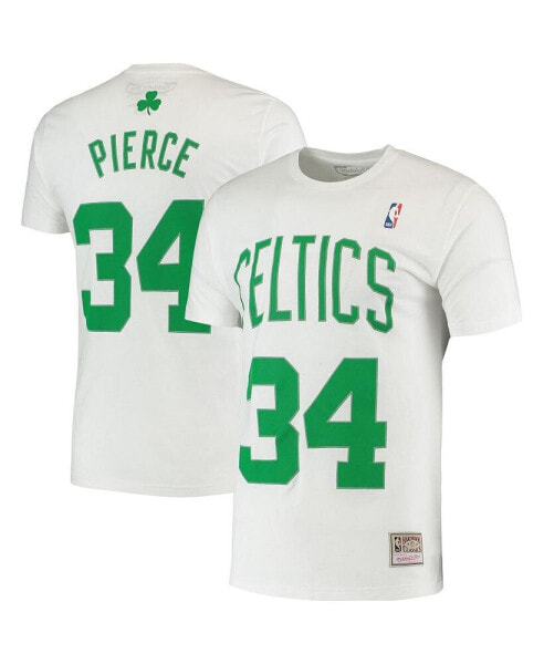 Men's Paul Pierce White Boston Celtics Hardwood Classics Stitch Name and Number T-shirt