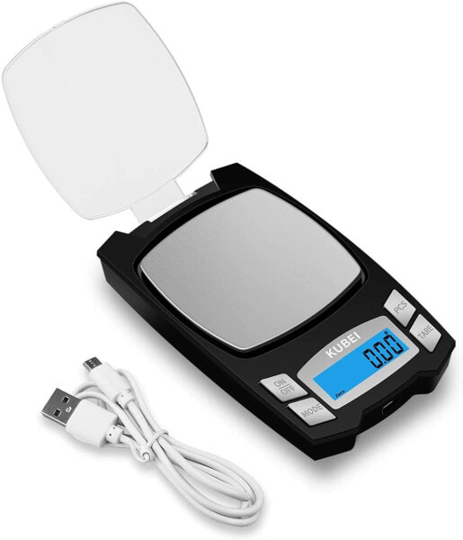 KUBEI Precision Scales 500 g / 0.01 g USB Charging Digital Kitchen Scale, Fine Scale, Pocket Scale, High Precision Gram Scale, Digital Scales, Perfect for Jewellery, Coins, Powder, Adjustable Shut-Off