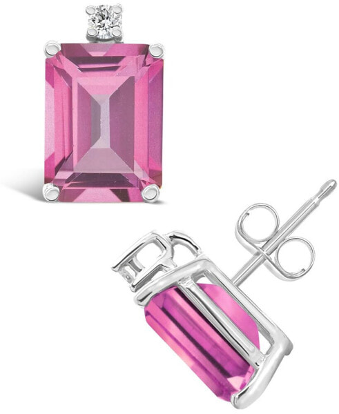 Pink Topaz (4 ct. t.w.) and Diamond Accent Stud Earrings in 14K Yellow Gold or 14K White Gold
