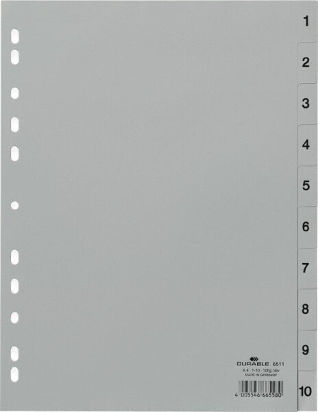 Durable Przekładki PP A4, numeryczne 1-10, szare Durable szary
