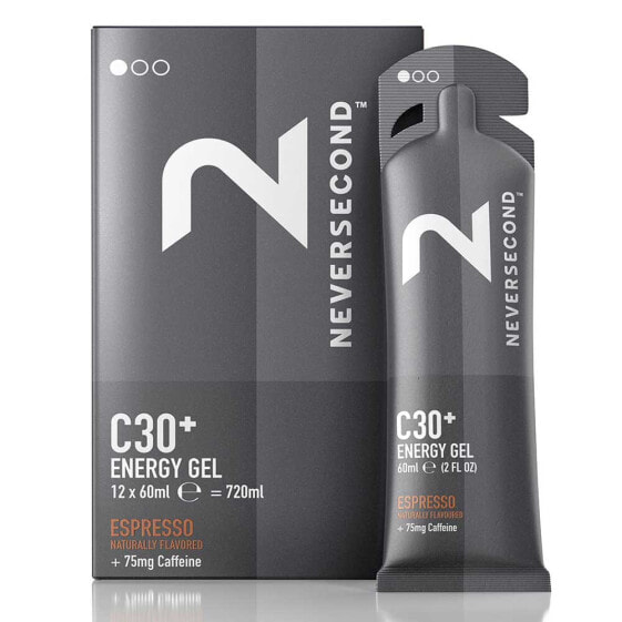 NEVERSECOND C30+ 60ml Espresso 12 Units Energy Gels Box