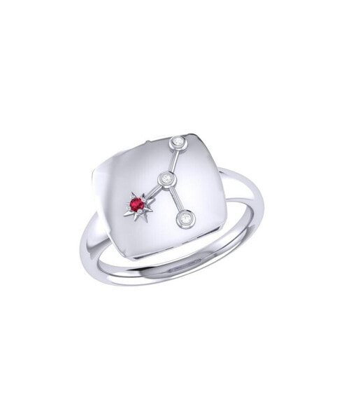 Cancer Crab Design Sterling Silver Ruby Gemstone Diamond Signet Ring