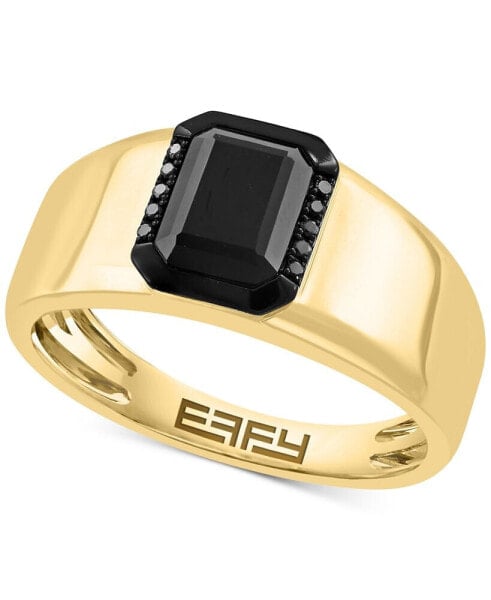 EFFY® Men's Onyx & Black Diamond (1/20 ct. t.w.) Halo Ring in 14k Gold