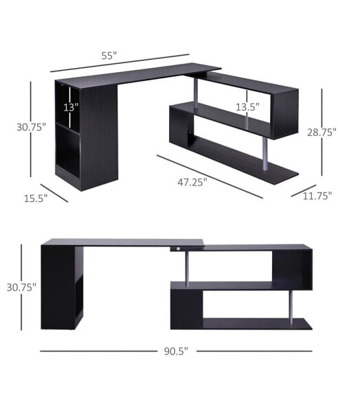 Rotating Corner Table Shelf Combo L-Shaped I-Shape Home Office, Black