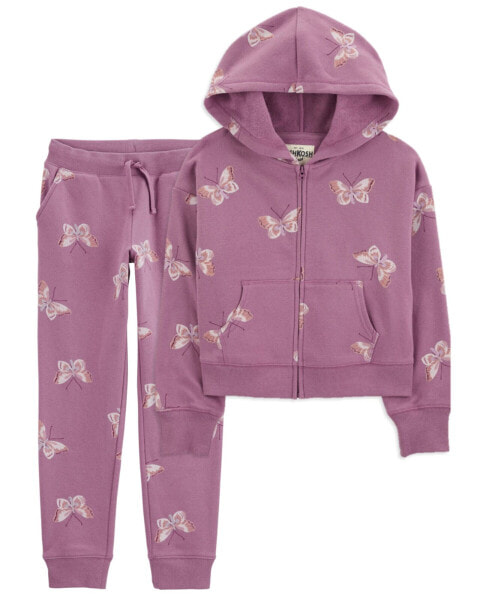 Kid 2-Piece Butterfly Print Fleece Jacket & Pants Set 5