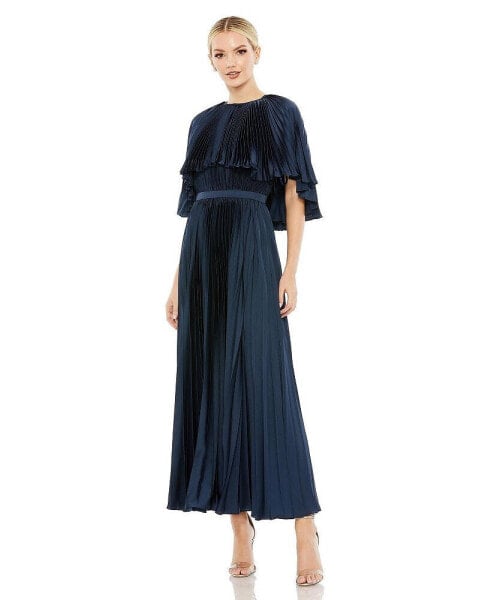 Women's Pleated Caplet T-Length Gown Dress