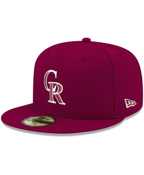 Men's Cardinal Colorado Rockies Logo White 59FIFTY Fitted Hat