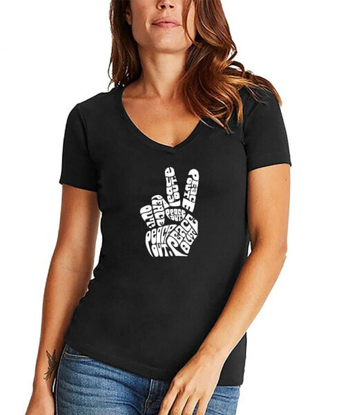 Women's V-neck Word Art Peace Out T-shirt