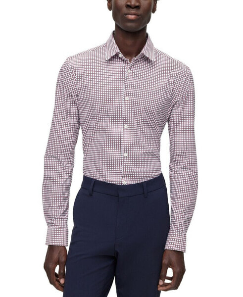 Men's Printed Kent Collar Slim-Fit Dress Shirt