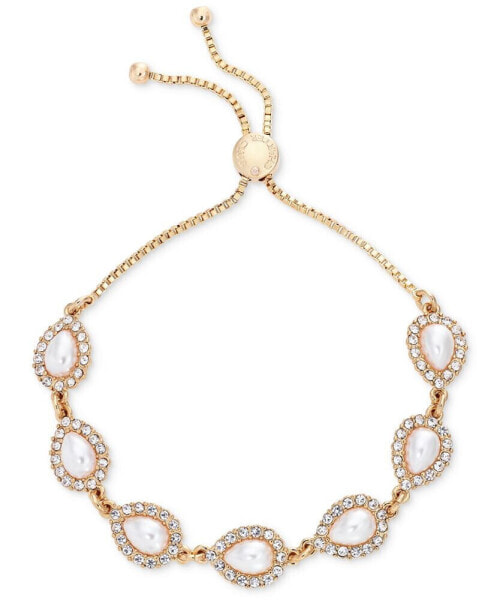 Gold-Tone Pavé & Color Imitation Pearl Slider Bracelet, Created for Macy's