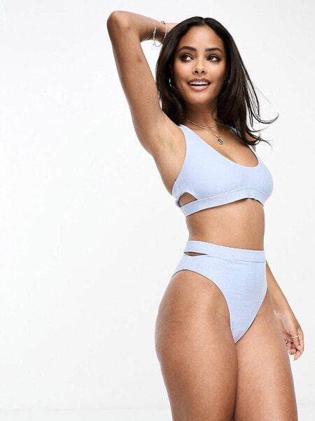 Nike Swimming Icon cutout high waist bikini bottoms in blue 