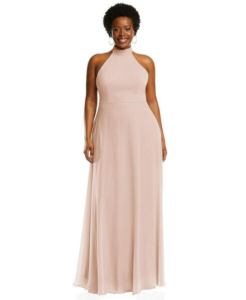 Plus Size High Neck Halter Backless Maxi Dress