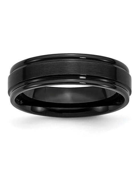 Stainless Steel 6mm Black IP-plated Brushed Edges Band Ring