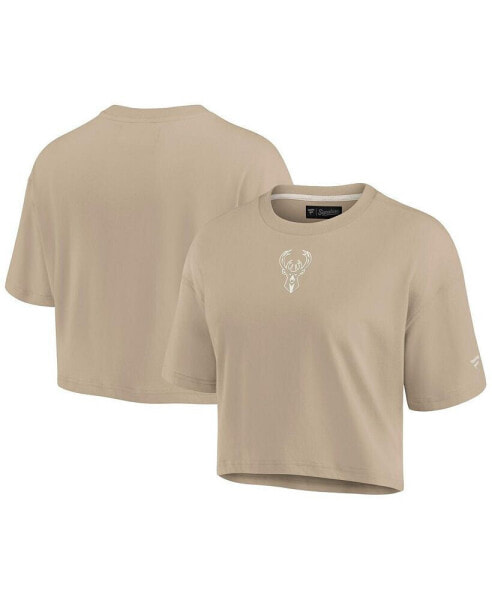 Women's Khaki Milwaukee Bucks Elements Super Soft Boxy Cropped T-Shirt