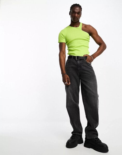 COLLUSION knitted one shoulder top in rib in lime green