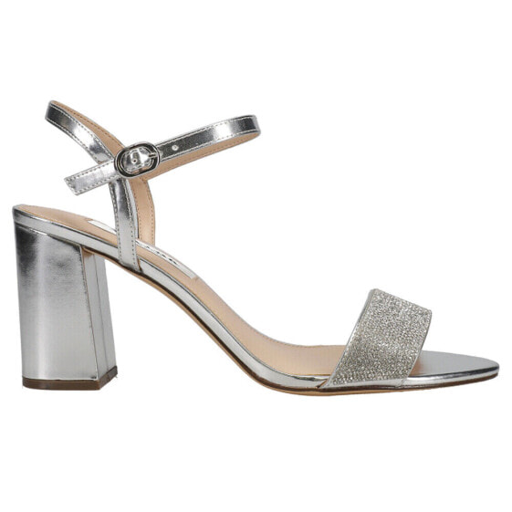 Nina Haven Metallic Rhinestone Wedding Block Heels Womens Silver Dress Sandals