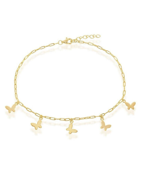Sterling Silver Butterfly Charms Paperclip Anklet - Gold Plated