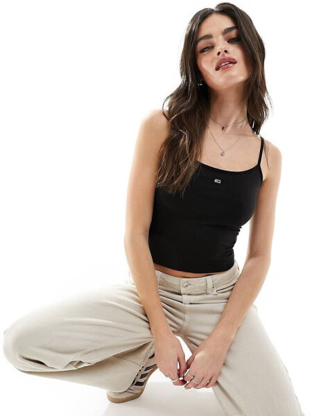 Tommy Jeans cropped essential strap top in black