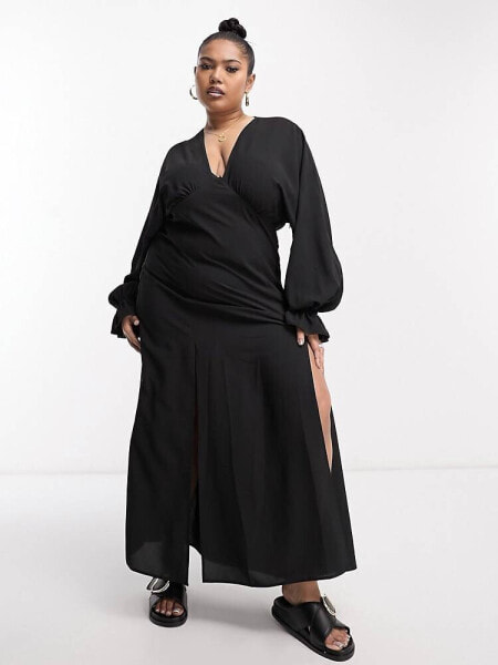 ASOS DESIGN Curve plunge batwing maxi dress in black