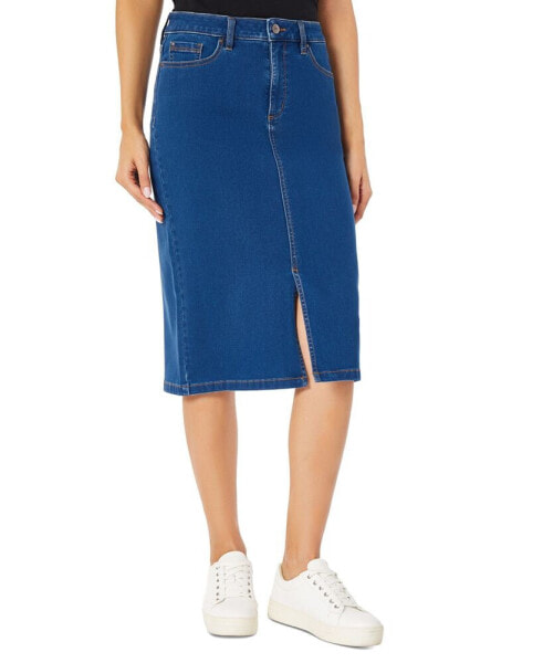 Petite Lexington Denim Front-Slit Midi Skirt