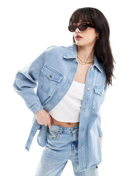 Vero Moda oversized shirt jacket in light blue denim wash