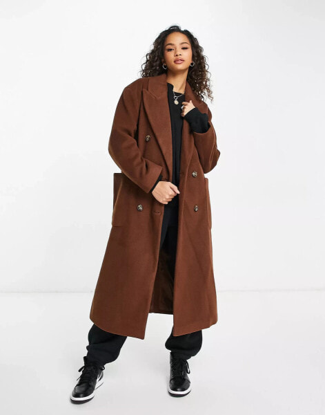 Pull&Bear oversized tailored coat in brown