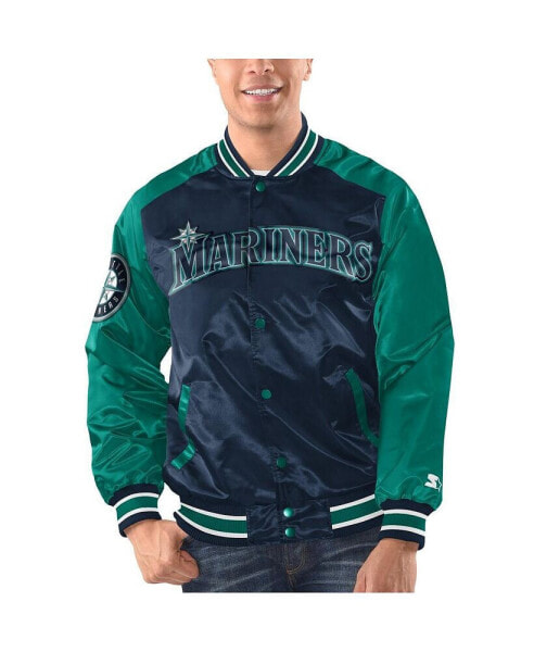 Men's Navy, Aqua Seattle Mariners Varsity Satin Full-Snap Jacket