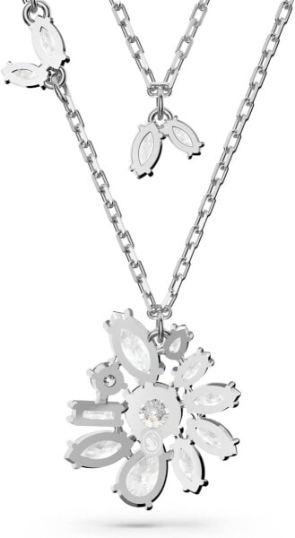 Swarovski Damen Gema Halskette im Lagenlook Verschiedene Schliffe, Blume, Weiß, Rhodiniert 5644658