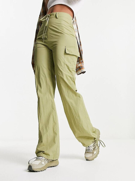 Daisy Street fitted parachute cargo trousers in khaki