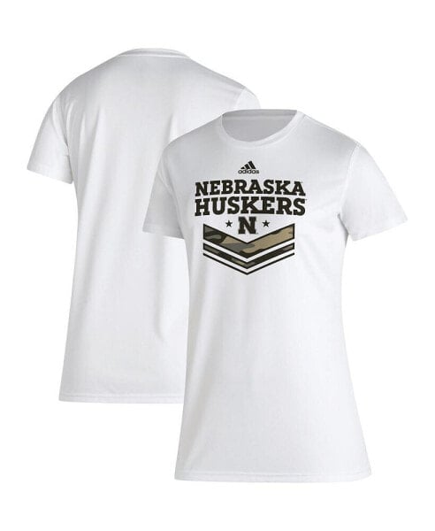 Футболка женская Adidas Nebraska Huskers белая военного стиля AEROREADY для вдохновления.