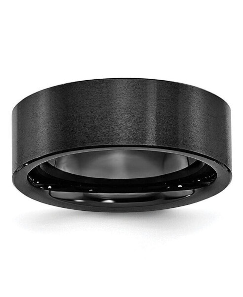 Black Ceramic Flat Brushed Wedding Band Ring