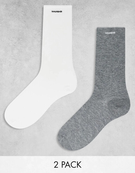 Hugo Bodywear 2 pack logo ankle sock in grey and white