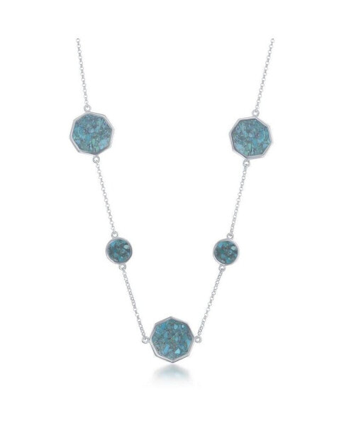 Sterling Silver Hexagon & Round Turquoise Necklace