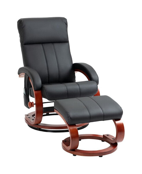 Recliner Chair with Ottoman, Electric Faux Leather Recliner with 10 Vibration Points and 5 Massage Mode, Reclining Chair with Remote Control, Swivel Wood Base and Side Pocket, Black