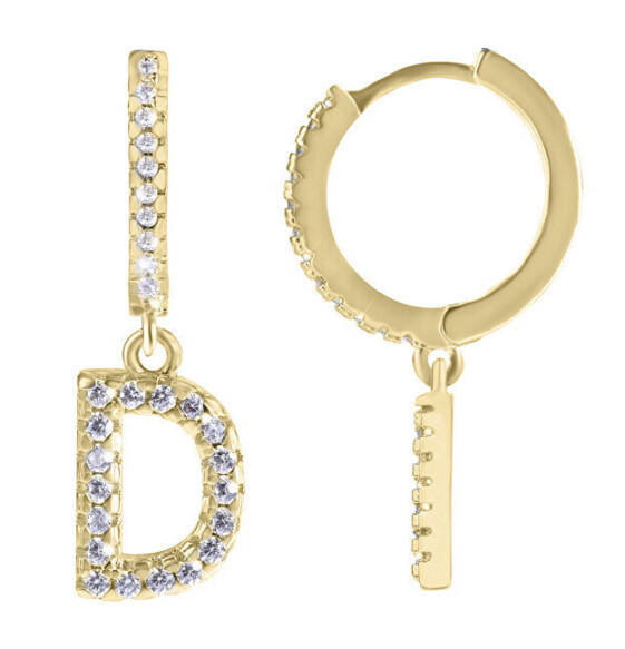 Round gold-plated single earrings "D" with zircons