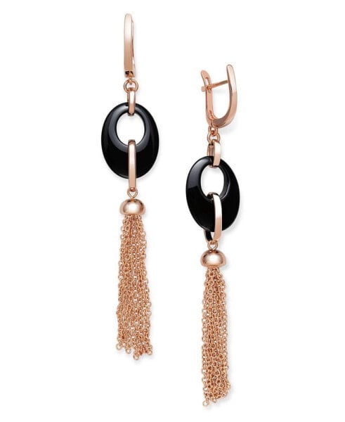 Black Onyx 20x15mm Dangle Earrings in Rose Gold over Silver