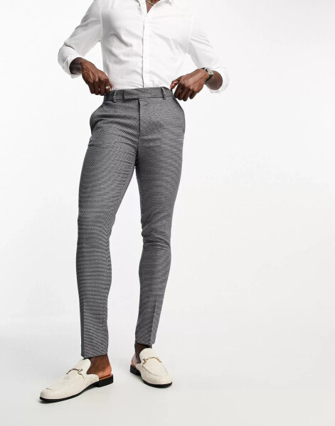 ASOS DESIGN wedding smart skinny trousers with micro texture in navy