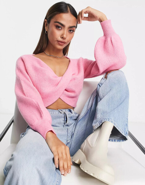 Miss Selfridge wrap jumper in pink