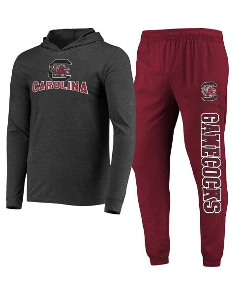 Men's Garnet, Heather Charcoal South Carolina Gamecocks Meter Long Sleeve Hoodie T-shirt and Jogger Pajama Set