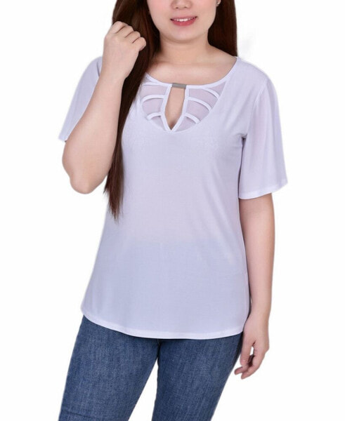 Petite Mesh Flutter Sleeve Knit Top