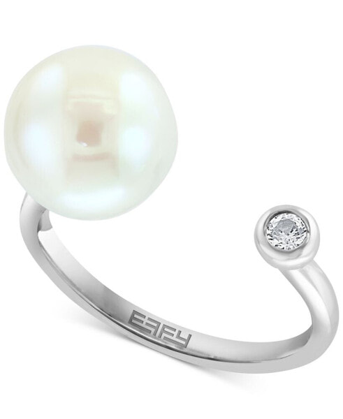 Cultured Freshwater Pearl Ring (8-1/2mm) & White Topaz (1/10 ct. t.w.) Ring in Sterling Silver (Also in Tahitian Pearl)