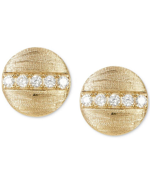 14k Gold-Plated Pavé Line Round Disc Stud Earrings