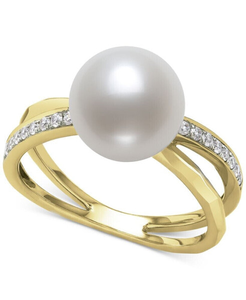 Cultured Freshwater Pearl (8mm) & Diamond (1/10 ct. t.w.) Crisscross Ring in 14k White Gold, Created for Macy's