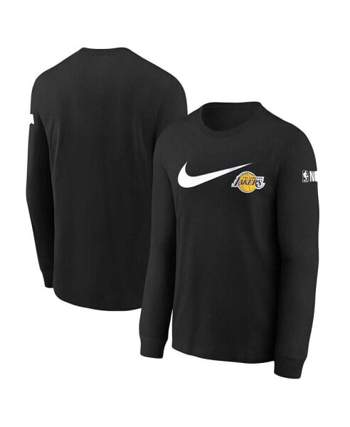 Big Boys Black Los Angeles Lakers Swoosh Long Sleeve T-shirt