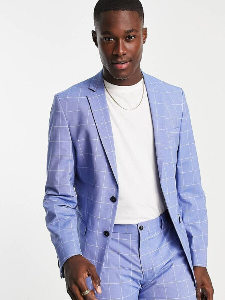 Selected Homme slim fit suit jacket in blue check 