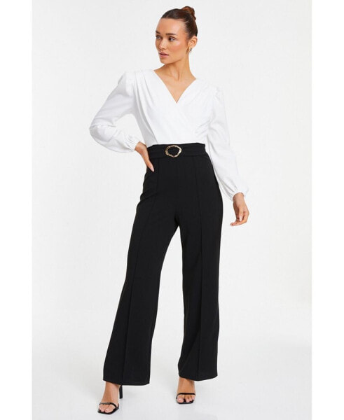 Women's Two Toned Wrap Gold Buckle Jumpsuit