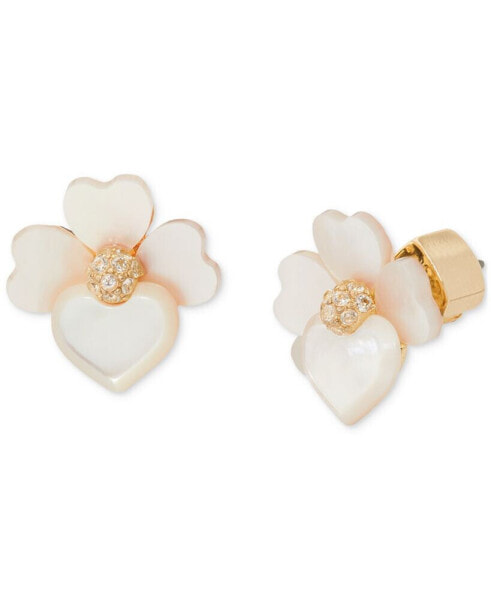 Gold-Tone Pavé & Mother-of-Pearl Pansy Stud Earrings
