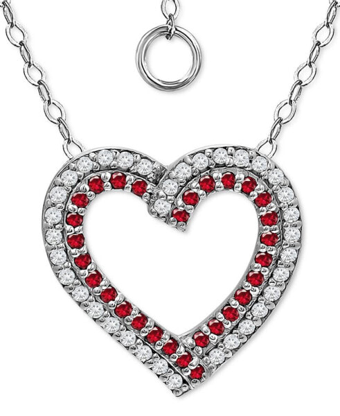 Lab-Grown Ruby & Cubic Zirconia Heart Pendant Necklace in Sterling Silver, 16" + 2" extender, Created for Macy's